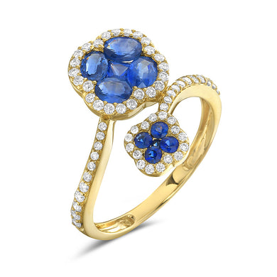DOUBLE CLOVER SAPPHIRE HALO DIAMOND RING