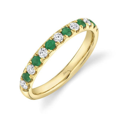 ROUND EMERALD AND DIAMOND BAND RING