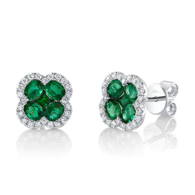 DIAMOND AND EMERALD CLOVER HALO STUD EARRING