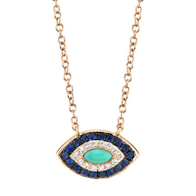 BLUE SAPPHIRE AND COMPOSITE TURQUOISE EYE DIAMOND NECKLACE - MICHAEL K. JEWELERS