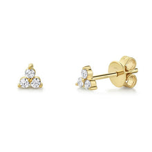 Load image into Gallery viewer, THREE STONE ROUND DIAMOND STUD EARRING