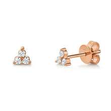 Load image into Gallery viewer, THREE STONE ROUND DIAMOND STUD EARRING