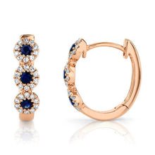 Load image into Gallery viewer, 3-STONE DIAMOND &amp; BLUE SAPPHIRE HUGGIE EARRING