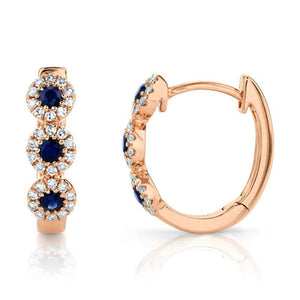 3-STONE DIAMOND & BLUE SAPPHIRE HUGGIE EARRING