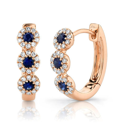 3-STONE DIAMOND & BLUE SAPPHIRE HUGGIE EARRING