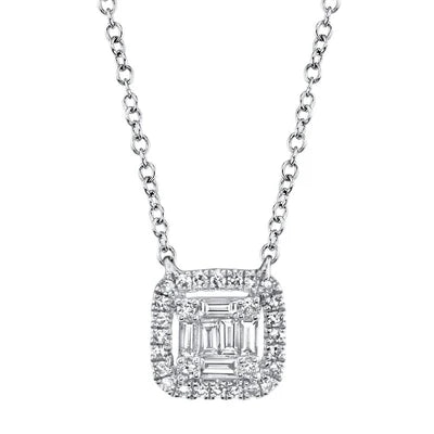 DIAMOND BAGUETTE HALO NECKLACE