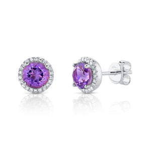 ROUND AMETHYST DIAMOND STUD EARRING