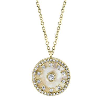 MOTHER OF PEARL CIRCLE DISC DIAMOND NECKLACE - MICHAEL K. JEWELERS