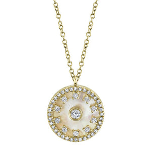 MOTHER OF PEARL CIRCLE DISC DIAMOND NECKLACE