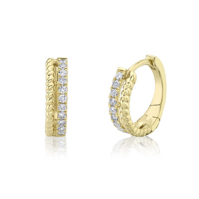 BRAIDED GOLD AND DIAMOND HOOP EARRING