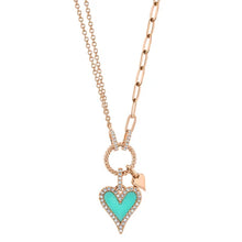 Load image into Gallery viewer, TURQUOISE HEART PAPER CLIP LINK DIAMOND NECKLACE - MICHAEL K. JEWELERS
