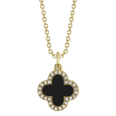 DOUBLE SIDED BLACK ONYX AND MOTHER OF PEARL CLOVER NECKLACE