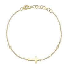 Load image into Gallery viewer, DIAMOND BEZEL SIDEWAY CROSS BRACELET