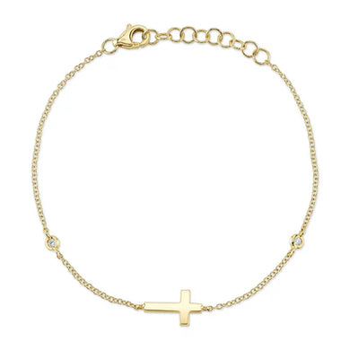 DIAMOND BEZEL SIDEWAY CROSS BRACELET