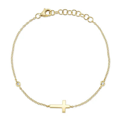 DIAMOND BEZEL SIDEWAY CROSS BRACELET