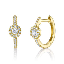 Load image into Gallery viewer, ROUND HALO DIAMOND HUGGIE EARRING