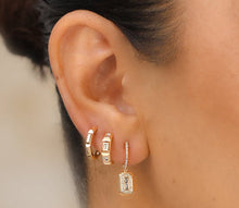 Load image into Gallery viewer, RECTANGULAR DIAMOND BAGUETTE HOOP EARRING