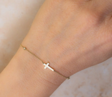 Load image into Gallery viewer, DIAMOND BEZEL SIDEWAY CROSS BRACELET