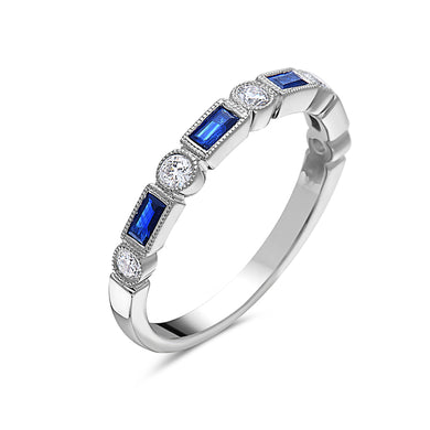SAPPHIRE BAGUETTE AND ROUND DIAMOND BAND - MICHAEL K. JEWELERS