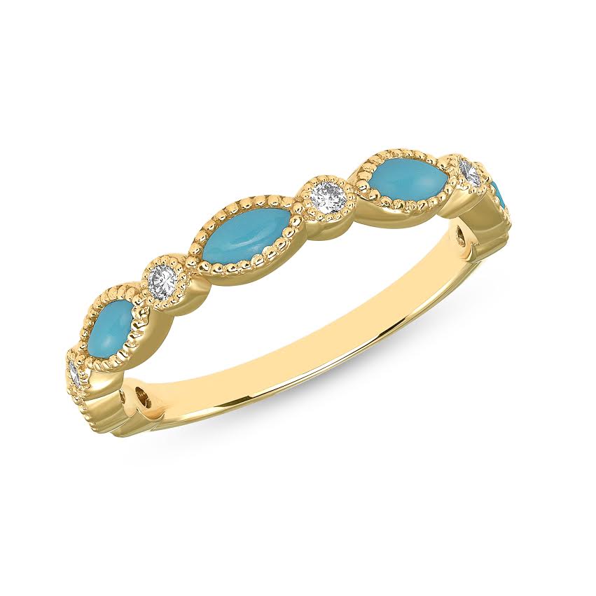 YELLOW GOLD AND TURQUOISE DIAMOND RING - MICHAEL K. JEWELERS