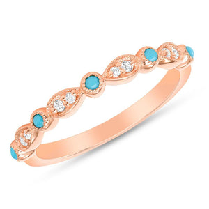 ROSE GOLD WITH TURQUOISE AND PEAR SHAPED DIAMOND BAND - MICHAEL K. JEWELERS