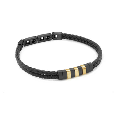 GOLD AND BLACK DOUBLE STRAND LEATHER BRACELET - MICHAEL K. JEWELERS