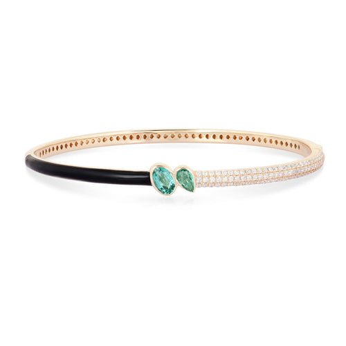 EMERALD AND BLACK ENAMEL DIAMOND BANGLE