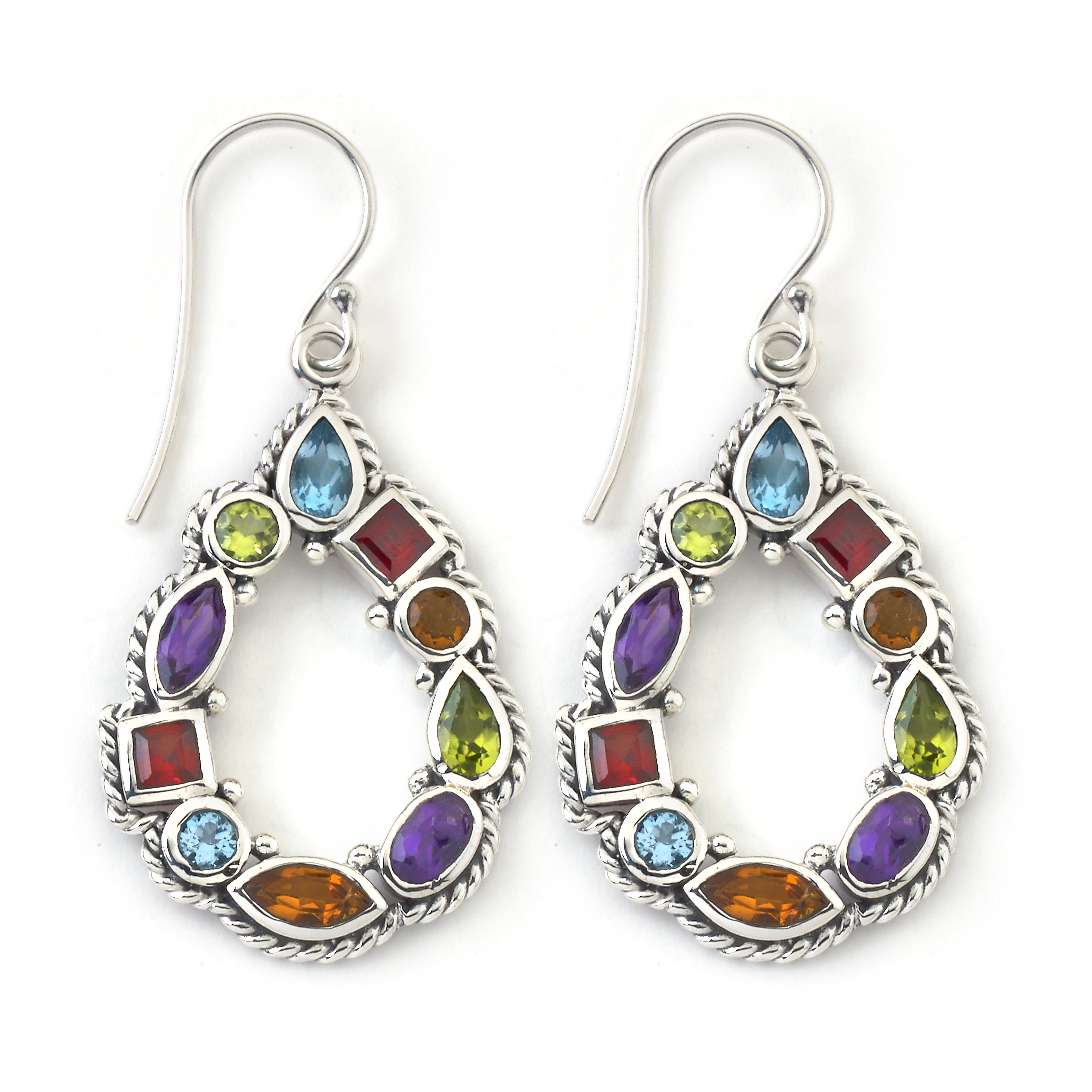 SILVER MULTI GEMSTONE DANGLE EARRINGS | MICHAEL K. JEWELERS