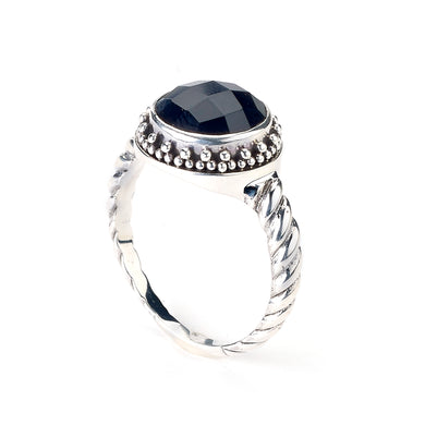 SILVER ROUND ONYX RING W/ TWISTED SHANK - MICHAEL K. JEWELERS