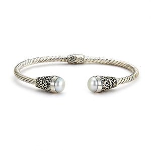 SILVER TWISTED CABLE BANGLE WITH FRESH WATER PEARL