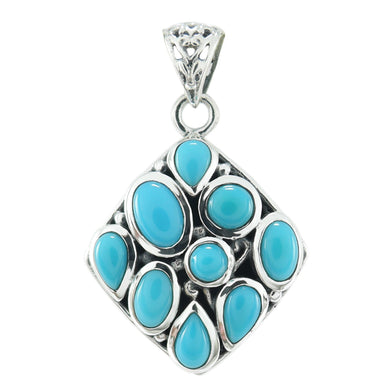 SILVER TURQUOISE CLUSTER PENDANT - MICHAEL K. JEWELERS