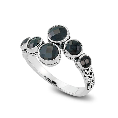 SILVER BYPASS RING WITH BLACK SPINEL - MICHAEL K. JEWELERS