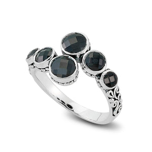 SILVER BYPASS RING WITH BLACK SPINEL