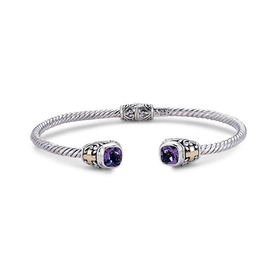 SILVER/18K SQUARE DESIGN BANGLE WITH AMETHYST - MICHAEL K. JEWELERS