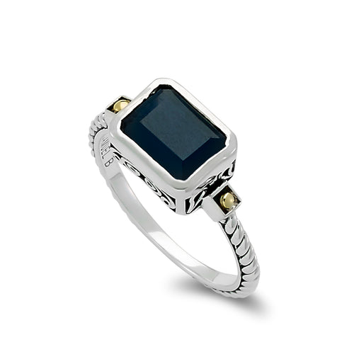 SILVER/18K EMERALD CUT RING