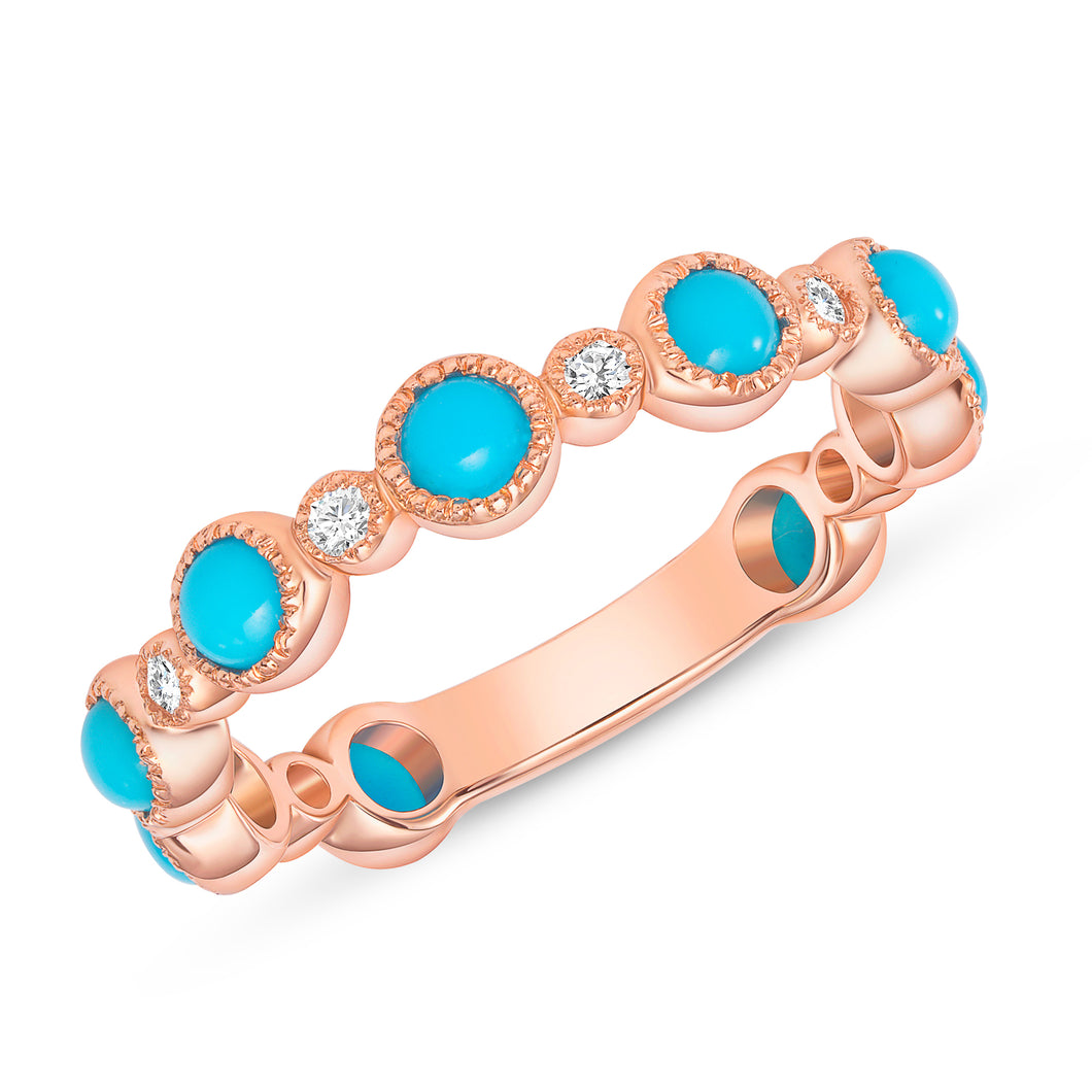 ROSE GOLD AND TURQUOISE ROUND DIAMOND BAND - MICHAEL K. JEWELERS