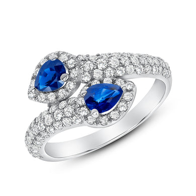 DIAMOND AND PEAR SHAPED BLUE SAPPHIRE RING - MICHAEL K. JEWELERS