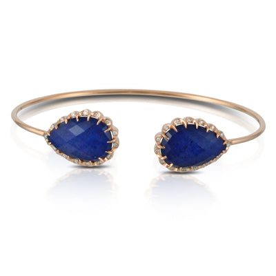 DIAMOND BANGLE WITH CLEAR QUARTZ OVER LAPIS