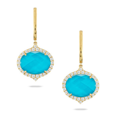 DIAMOND EARRING WITH CLEAR QUARTZ OVER TURQUOISE - MICHAEL K. JEWELERS