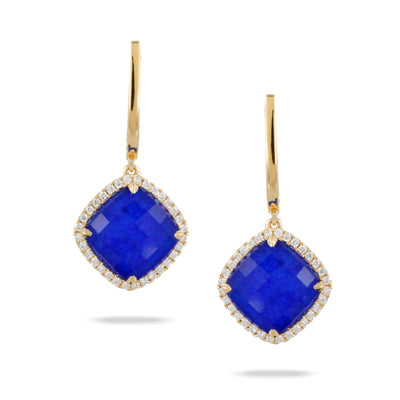 DIAMOND EARRING WITH CLEAR QUARTZ OVER LAPIS