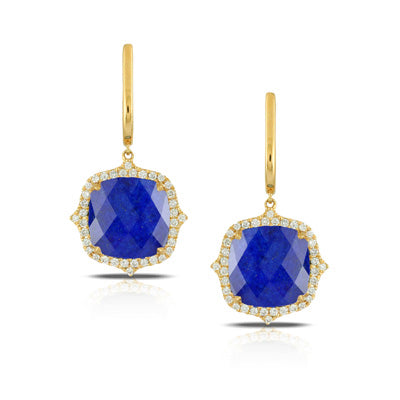 DIAMOND EARRING WITH CLEAR QUARTZ OVER LAPIS