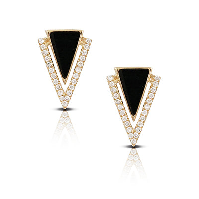 YELLOW GOLD DIAMOND EARRINGS WITH BLACK ONYX - MICHAEL K. JEWELERS