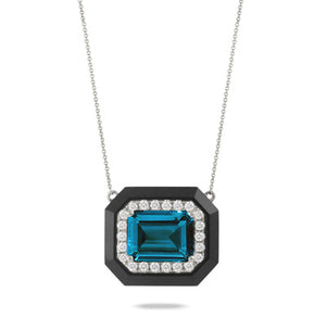 DIAMOND NECKLACE WITH BLACK ONYX AND LONDON BLUE TOPAZ