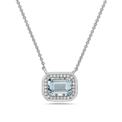 WHITE GOLD AQUAMARINE HALO NECKLACE - MICHAEL K. JEWELERS