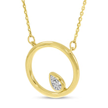 Load image into Gallery viewer, OPEN CIRCLE WITH PEAR SHAPE DIAMOND NECKLACE
