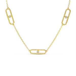 Front faced image  of our 5 STATION BRAIDED PAPER CLIP DIAMOND NECKLACE