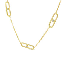 Load image into Gallery viewer, Tilted image of our 5 STATION BRAIDED PAPER CLIP DIAMOND NECKLACE