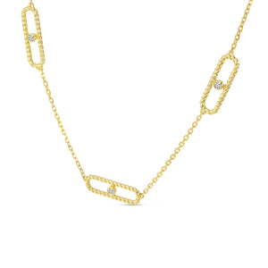Tilted image of our 5 STATION BRAIDED PAPER CLIP DIAMOND NECKLACE