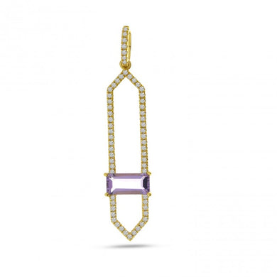 EMERALD CUT AMETHYST ON GEOMETRIC DIAMOND PENDANT - MICHAEL K. JEWELERS