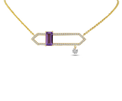 HORIZONTAL EMERALD CUT AMETHYST ON GEOMETRIC DIAMOND NECKLACE - MICHAEL K. JEWELERS